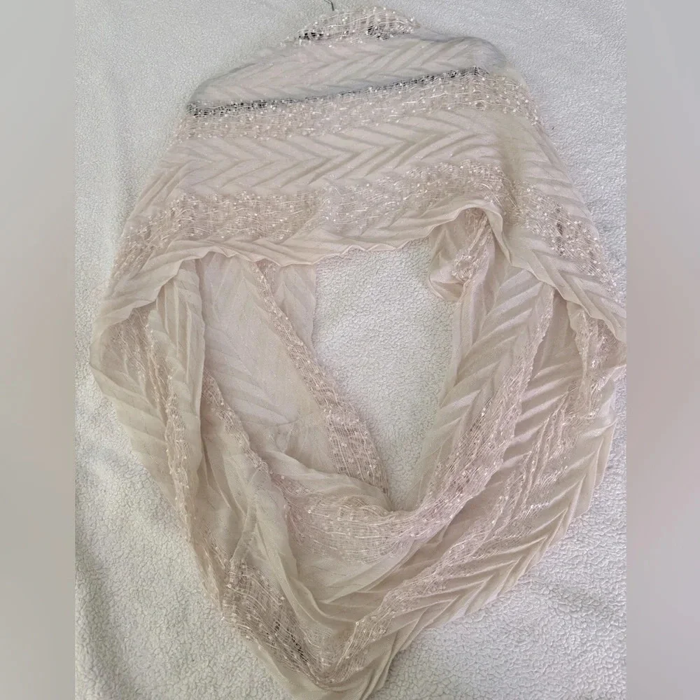 MixIt OS Infinity Loose Cowl Neck Looped Scarf Soft Rose Gold Ivory w/sequins.